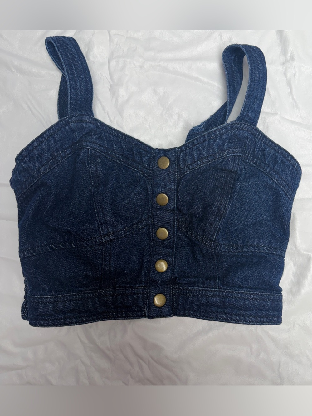 Lone Star Denim Corset Bustier Crop Top Smocked Back Size S Dark Blue